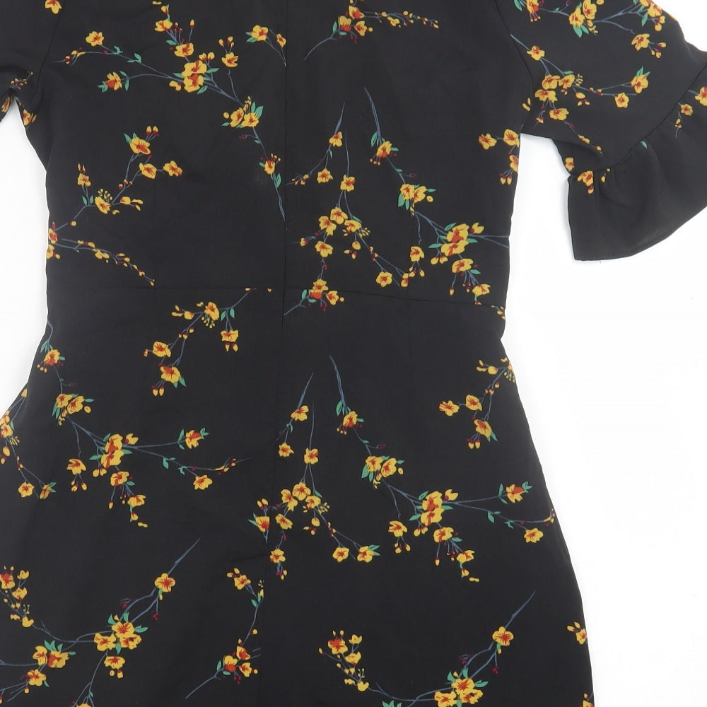 PRETTYLITTLETHING Womens Yellow Floral Polyester A-Line  Size 10  V-Neck Zip