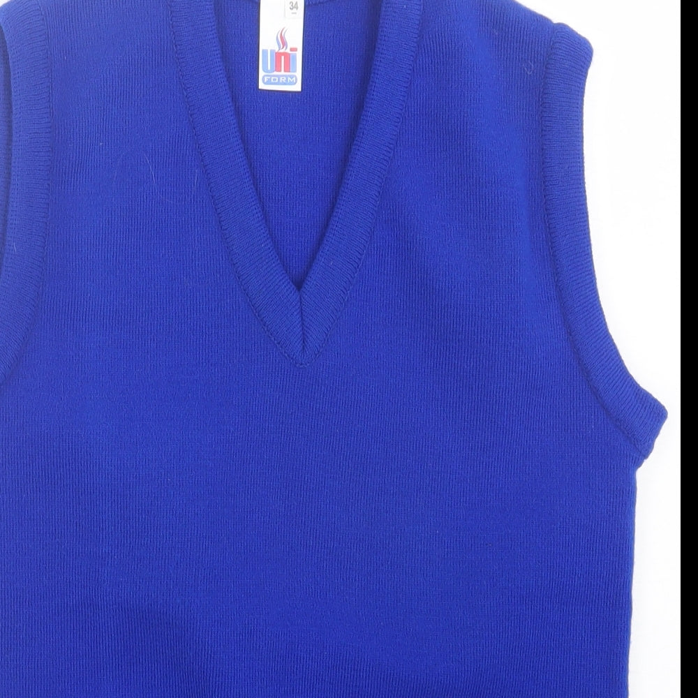 Uniform Mens Blue V-Neck  Acrylic Vest Jumper Size S