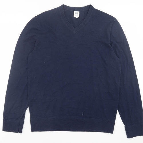 Gap Mens Blue V-Neck  Acrylic Pullover Jumper Size M