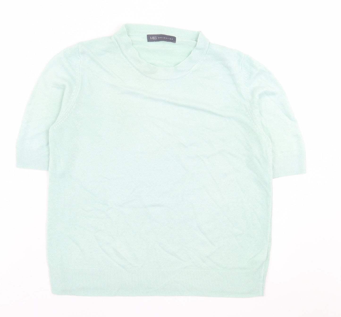 Marks and Spencer Womens Green  Acrylic Basic T-Shirt Size 12 Crew Neck