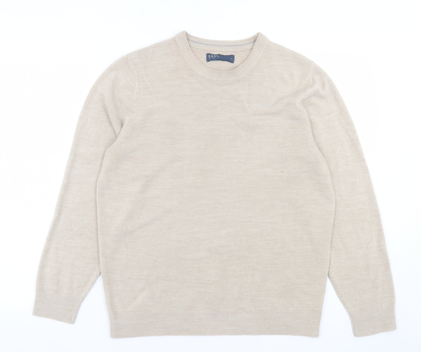 Easy Mens Brown Crew Neck  Acrylic Pullover Jumper Size L