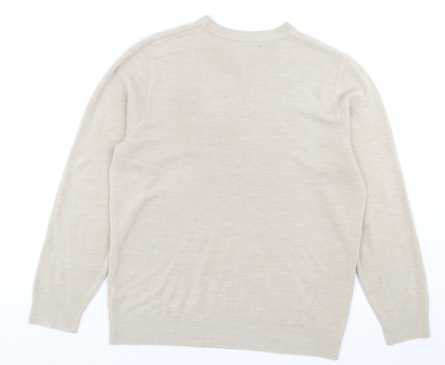 Easy Mens Brown Crew Neck  Acrylic Pullover Jumper Size L