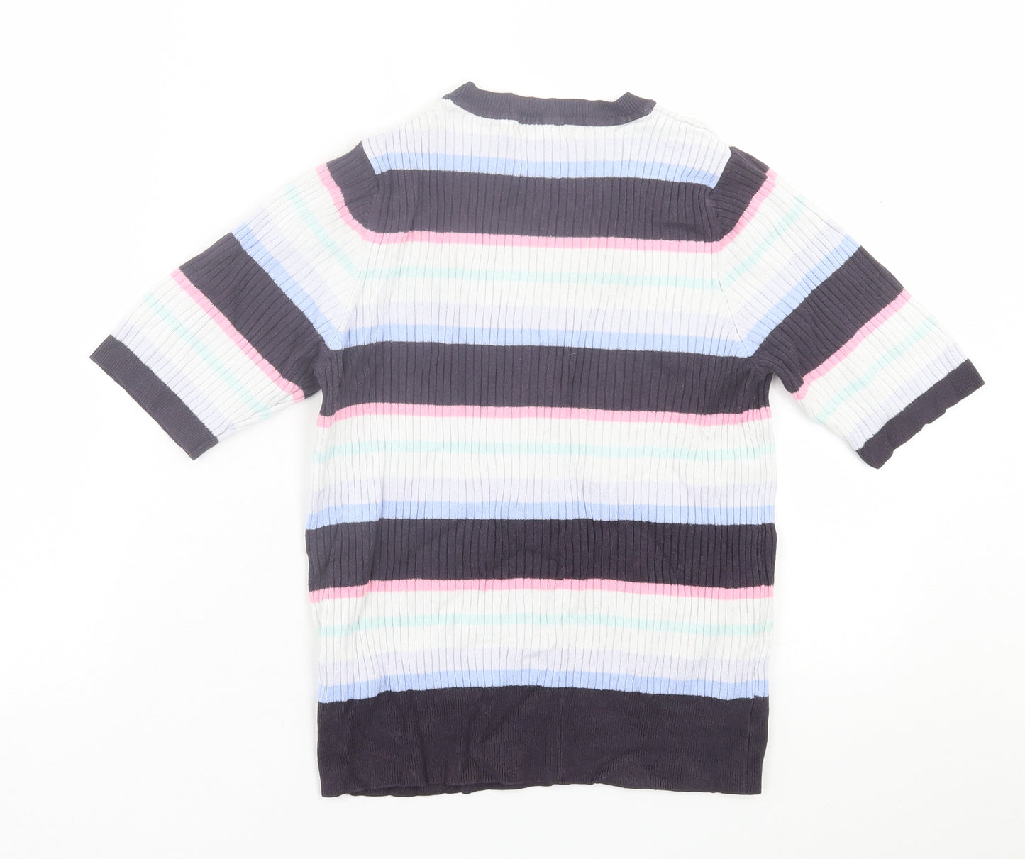 Marks and Spencer Womens Multicoloured Striped Viscose Basic T-Shirt Size 14 Crew Neck