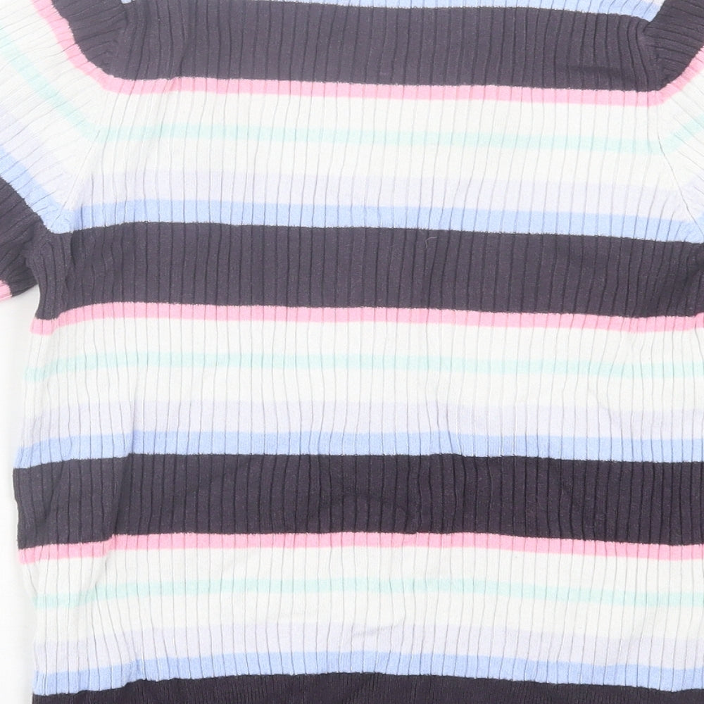 Marks and Spencer Womens Multicoloured Striped Viscose Basic T-Shirt Size 14 Crew Neck