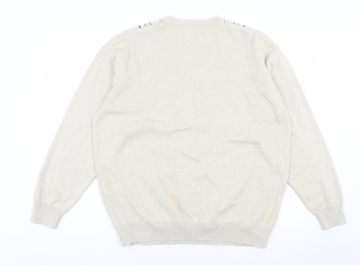 Cavallo Mens Beige V-Neck Striped Cotton Pullover Jumper Size S