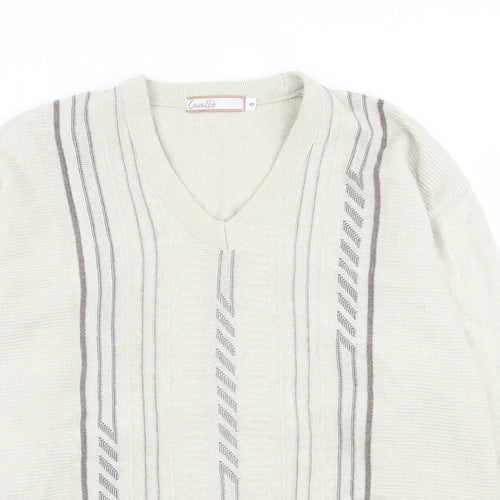 Cavallo Mens Beige V-Neck Striped Cotton Pullover Jumper Size S