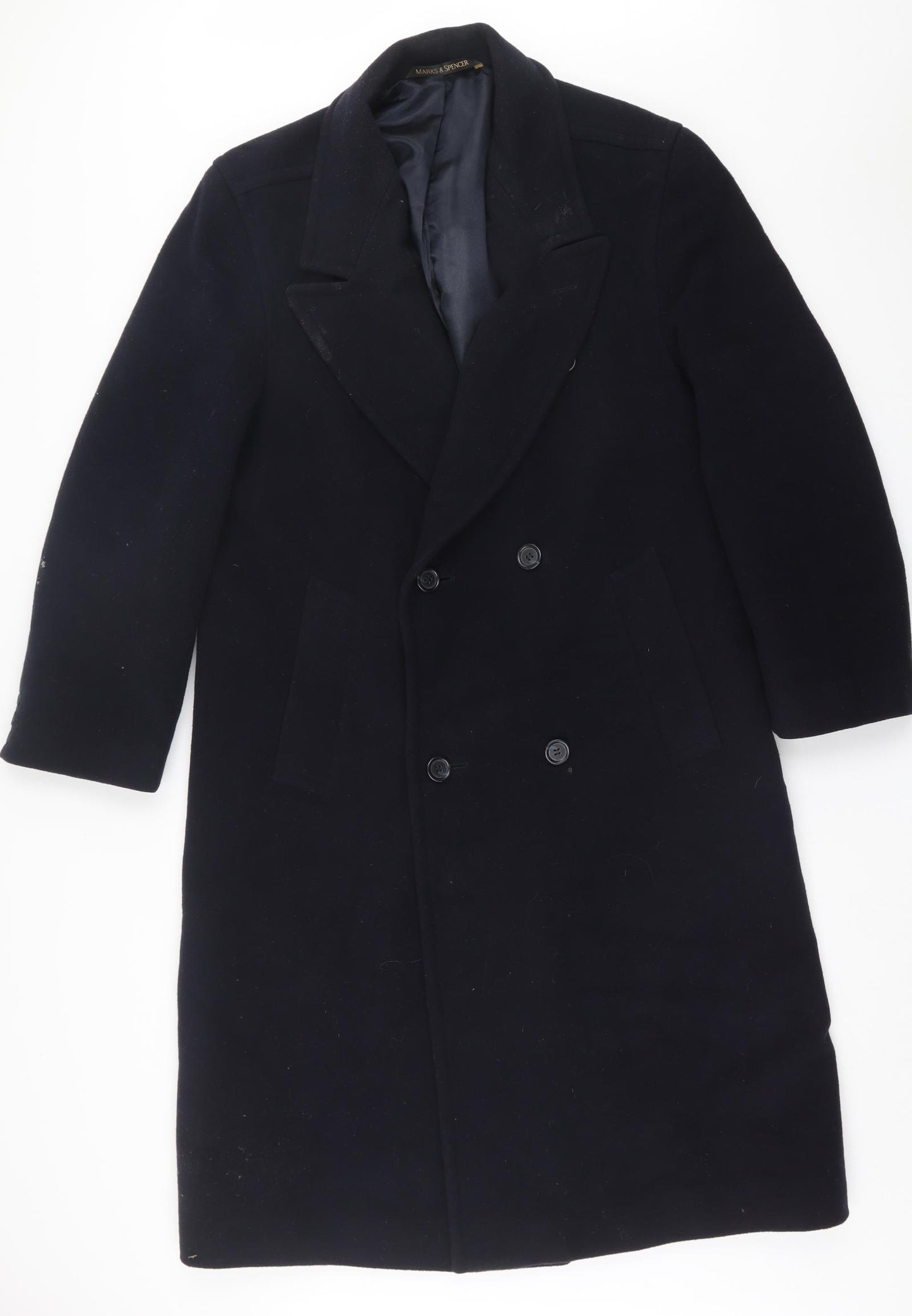 Marks and Spencer Mens Blue   Overcoat Coat Size S  Button