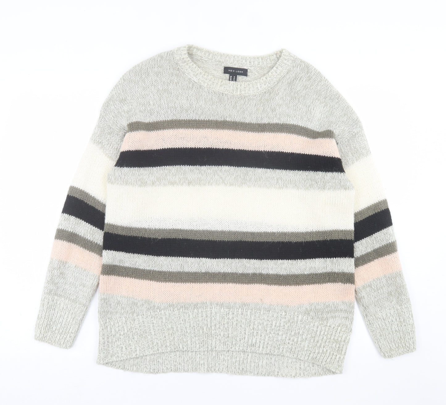 New Look Womens Multicoloured Crew Neck Striped Acrylic Pullover Jumper Size M