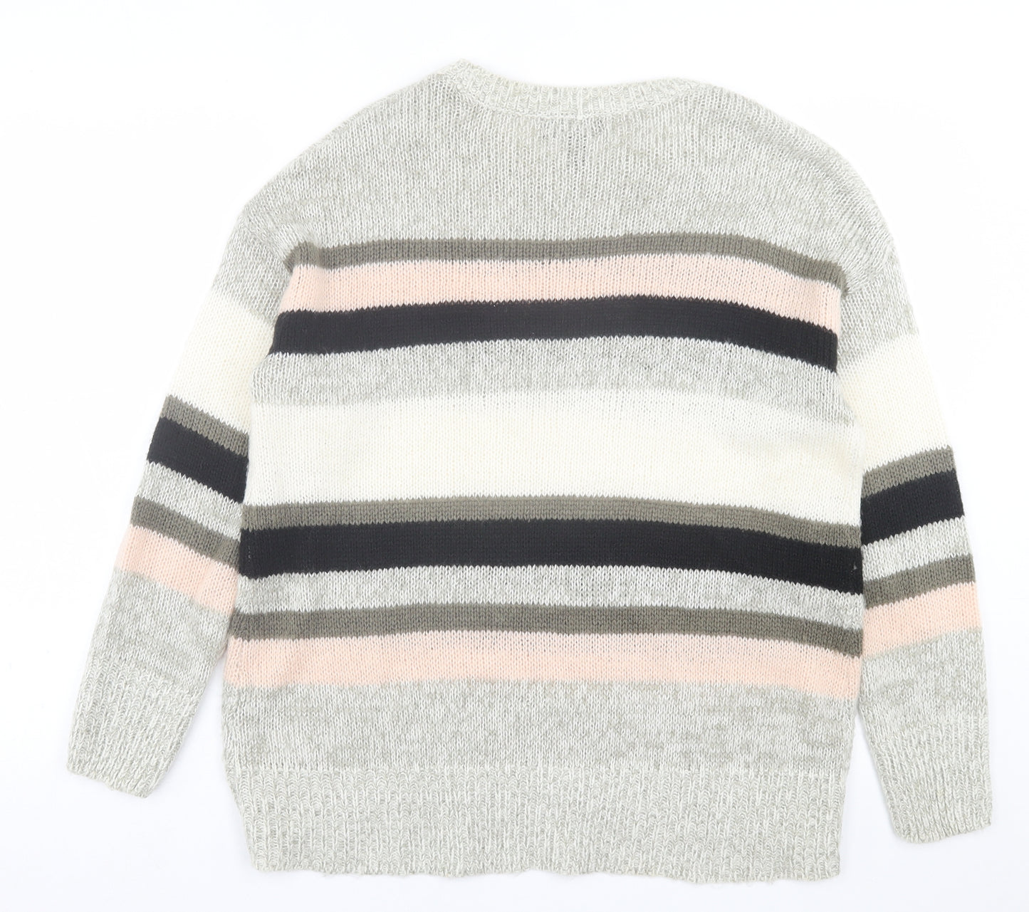 New Look Womens Multicoloured Crew Neck Striped Acrylic Pullover Jumper Size M