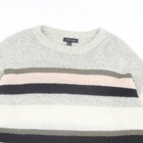New Look Womens Multicoloured Crew Neck Striped Acrylic Pullover Jumper Size M