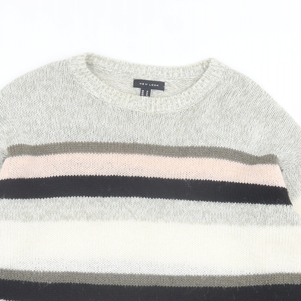 New Look Womens Multicoloured Crew Neck Striped Acrylic Pullover Jumper Size M