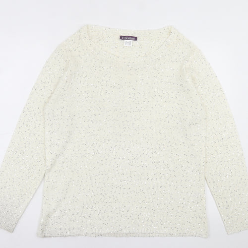 Crealine Womens Ivory Crew Neck  Acrylic Pullover Jumper Size 18
