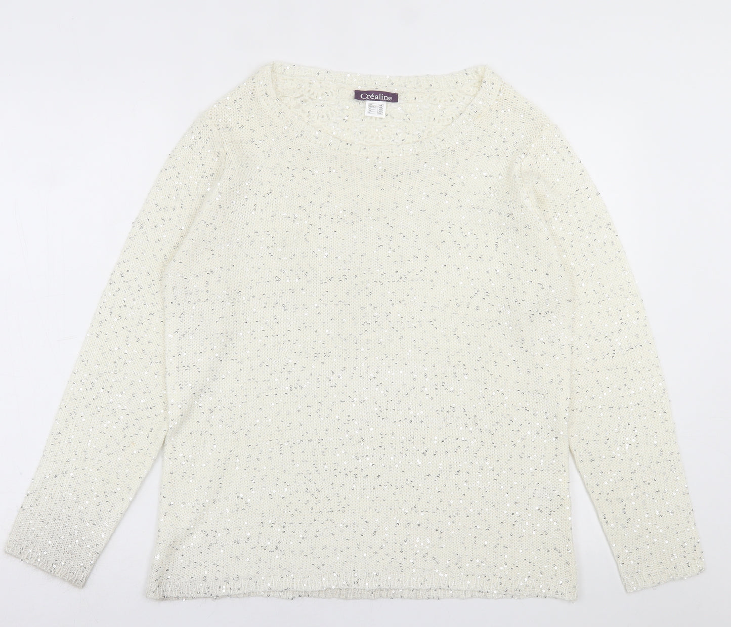 Crealine Womens Ivory Crew Neck  Acrylic Pullover Jumper Size 18