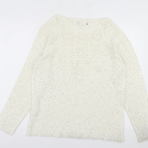 Crealine Womens Ivory Crew Neck  Acrylic Pullover Jumper Size 18