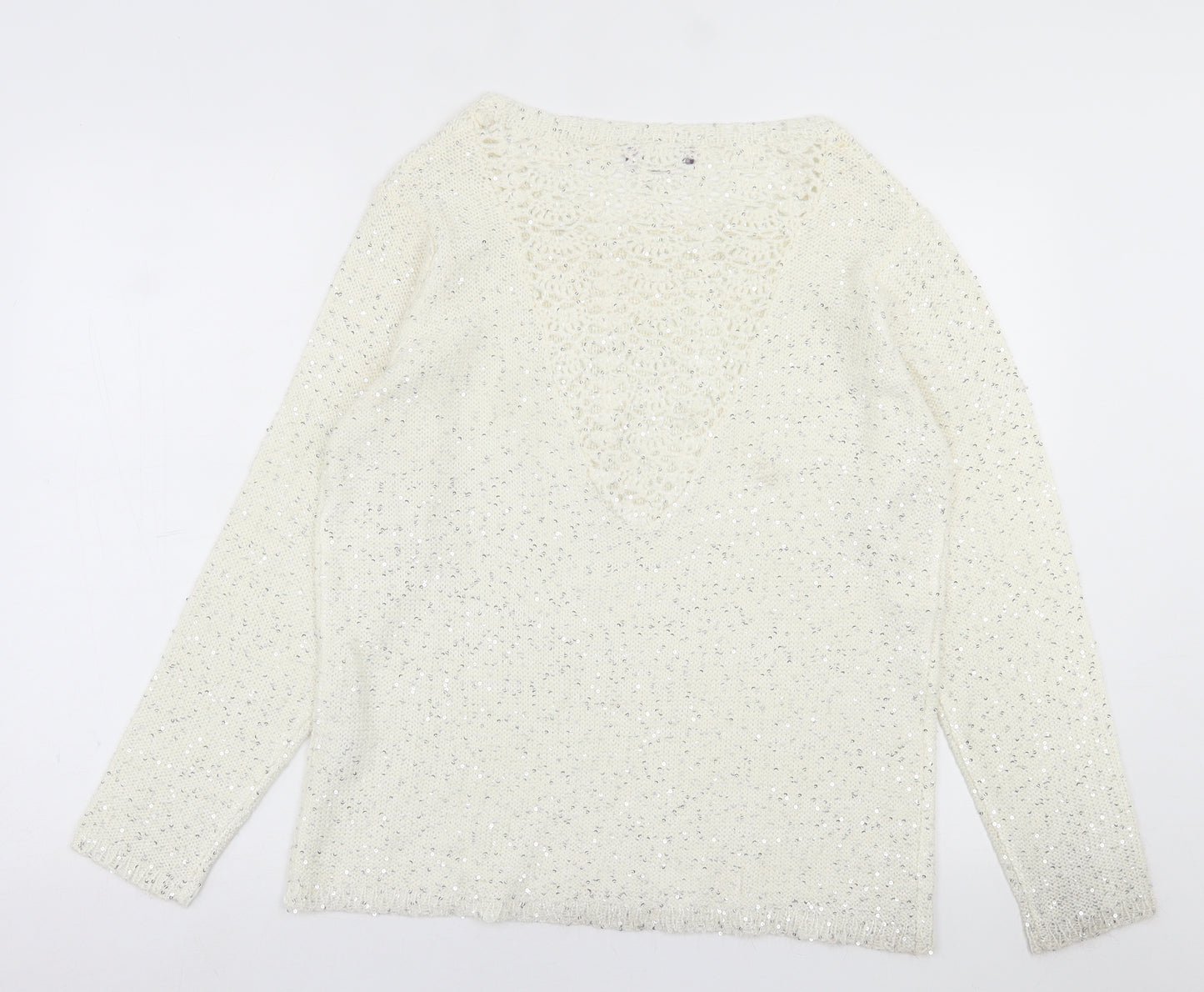 Crealine Womens Ivory Crew Neck  Acrylic Pullover Jumper Size 18
