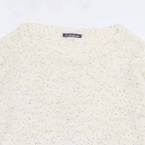 Crealine Womens Ivory Crew Neck  Acrylic Pullover Jumper Size 18