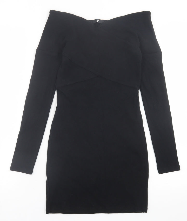 Very Womens Black  Cotton Bodycon  Size 8  Off the Shoulder Pullover