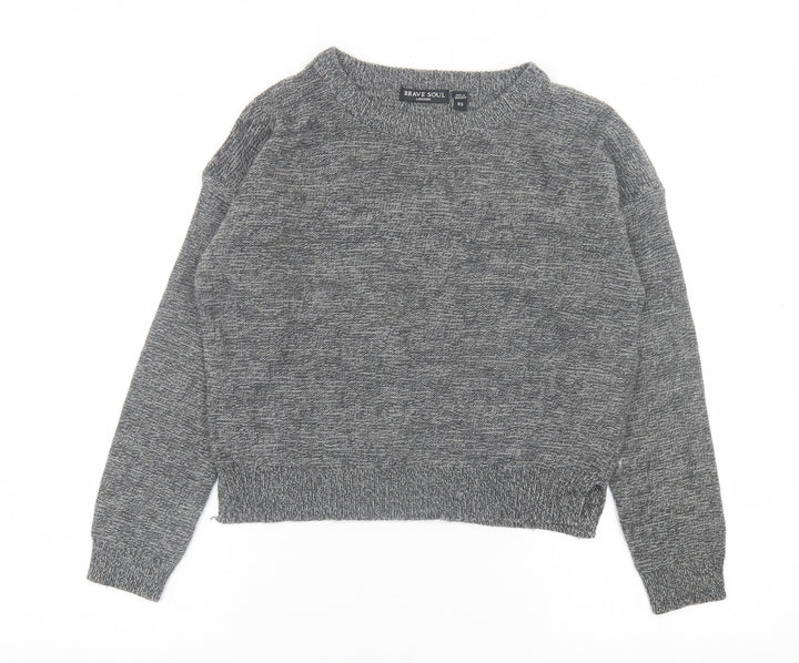 Brave Soul Womens Grey Crew Neck  Acrylic Pullover Jumper Size XS