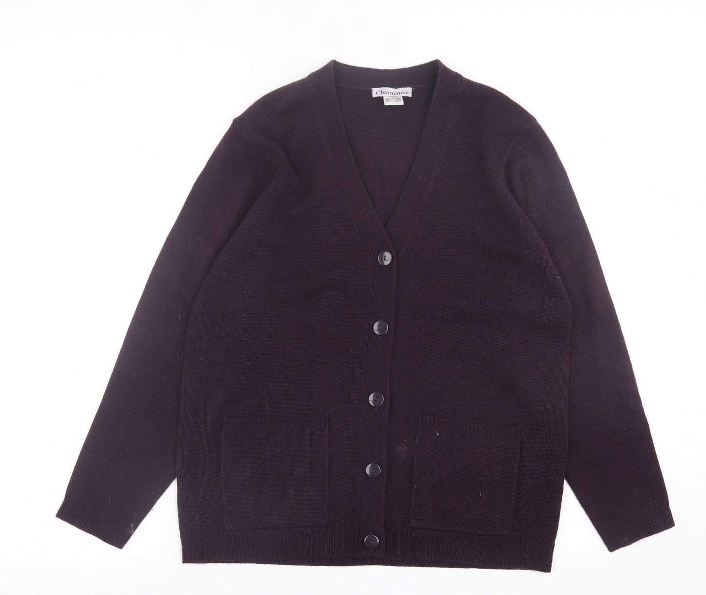 Charmance Womens Purple V-Neck  Acrylic Cardigan Jumper Size 18