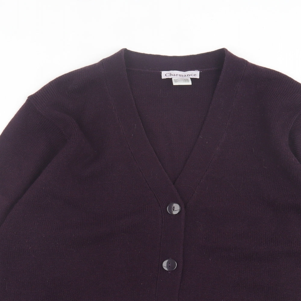 Charmance Womens Purple V-Neck  Acrylic Cardigan Jumper Size 18