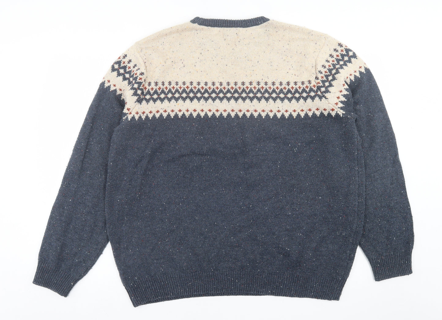 geworge Mens Blue Crew Neck Geometric Acrylic Pullover Jumper Size XL