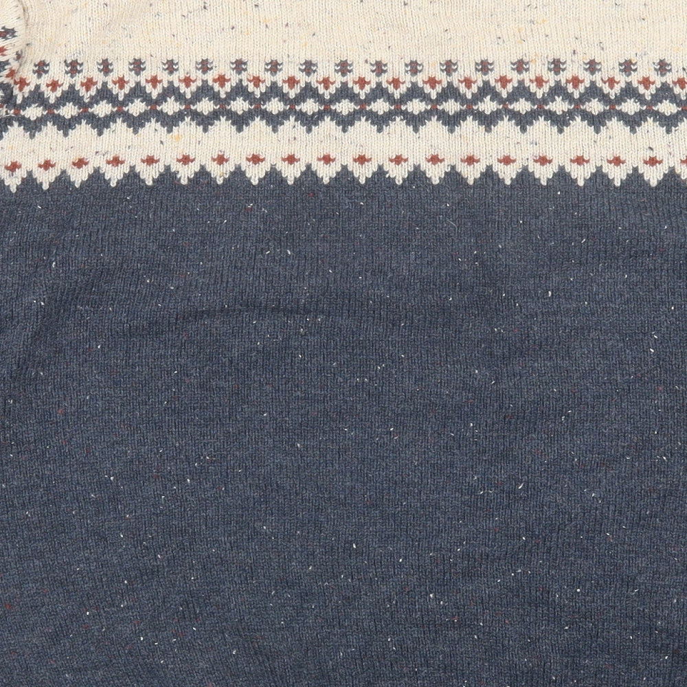 geworge Mens Blue Crew Neck Geometric Acrylic Pullover Jumper Size XL