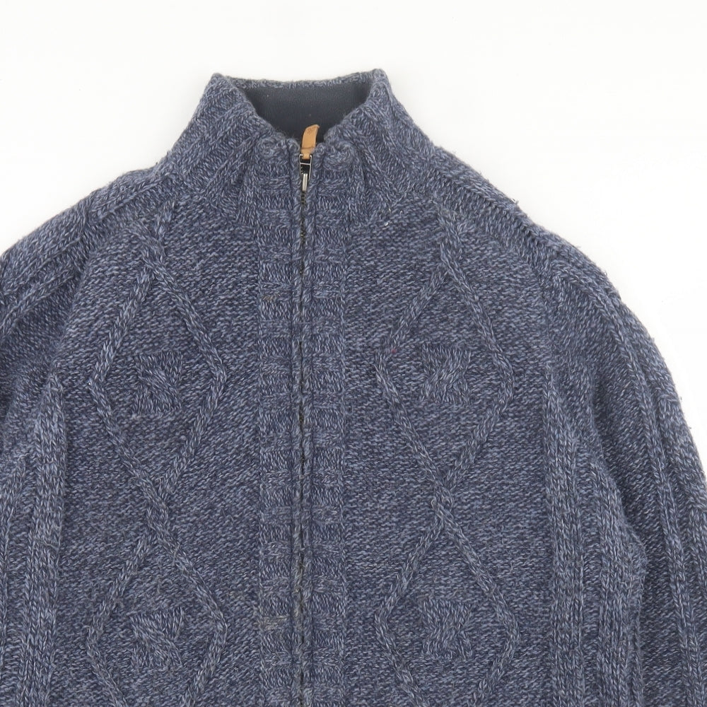 Maine Mens Black High Neck  Wool Full Zip Jumper Size M