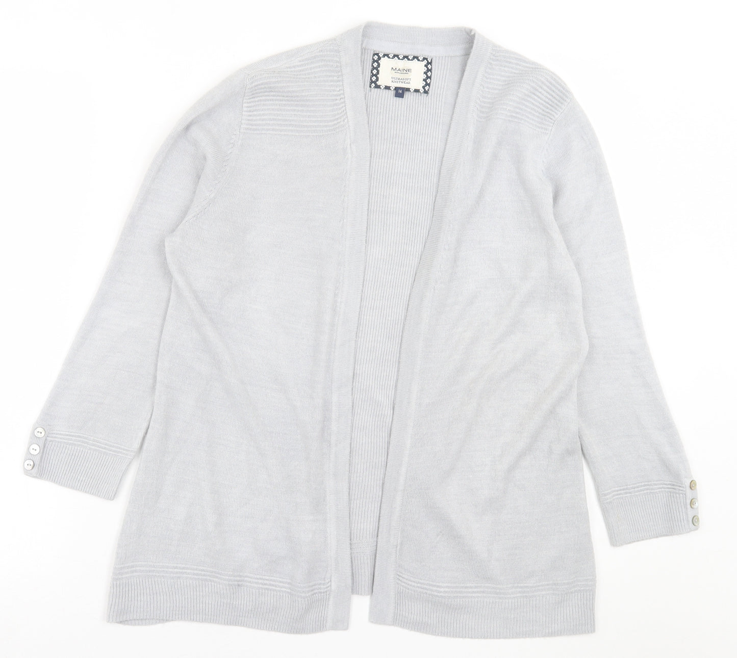 Maine Womens Grey V-Neck  Acrylic Cardigan Jumper Size 14