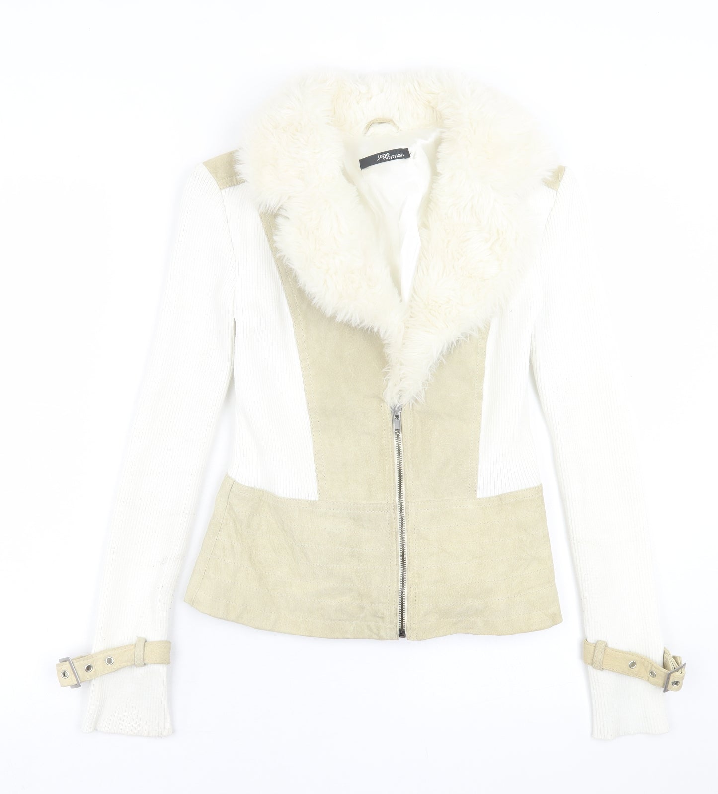 Jane Norman Womens Beige   Biker Jacket Size 10  Zip