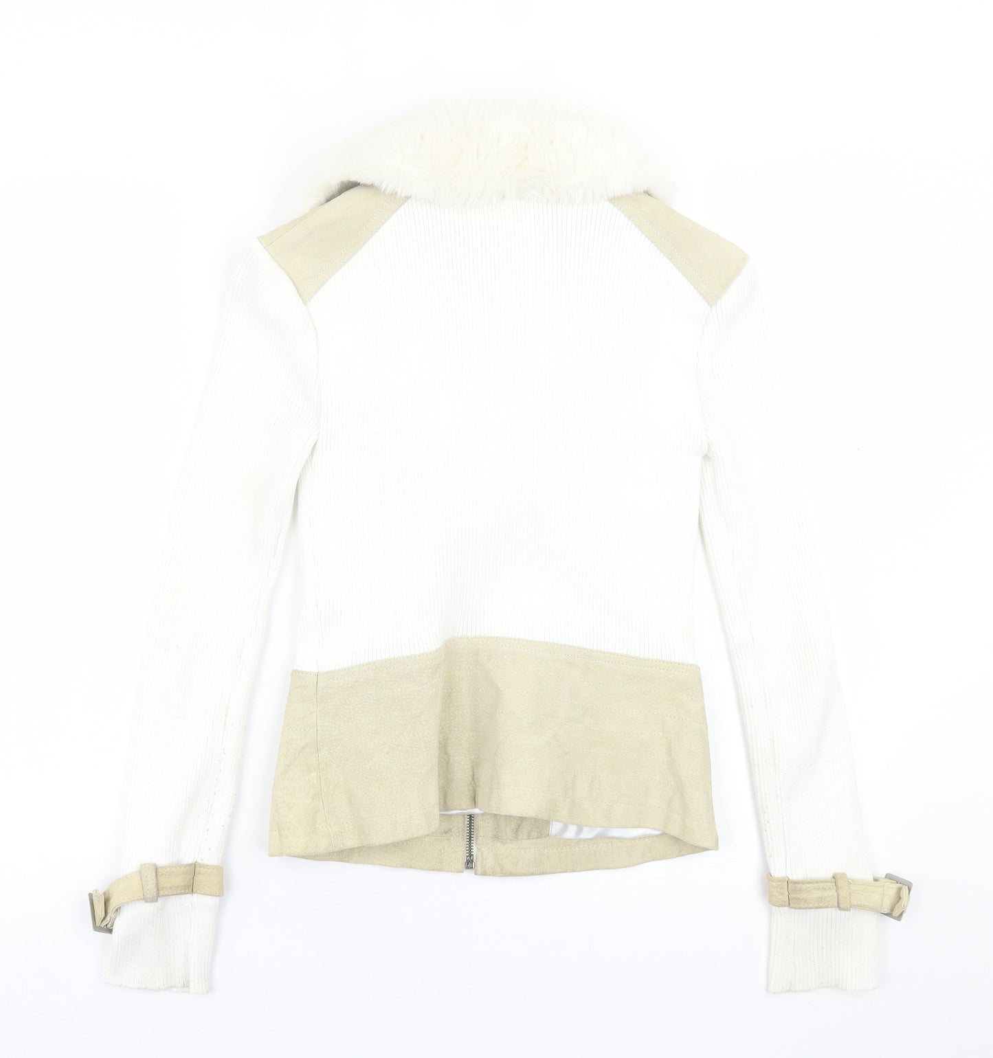 Jane Norman Womens Beige   Biker Jacket Size 10  Zip