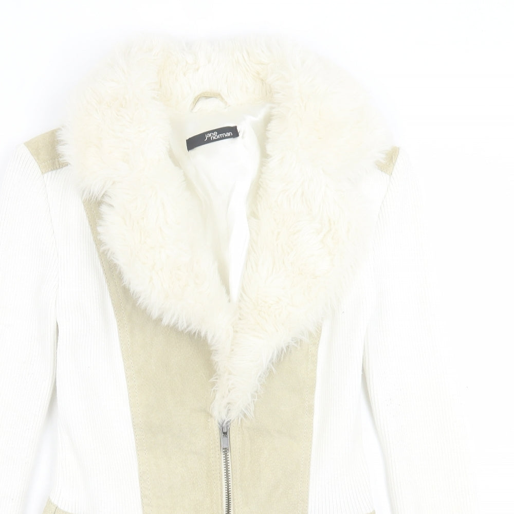 Jane Norman Womens Beige   Biker Jacket Size 10  Zip