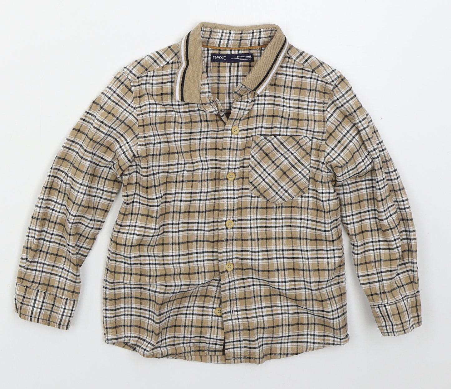 NEXT Boys Brown Check Cotton Basic Button-Up Size 2-3 Years Collared Button