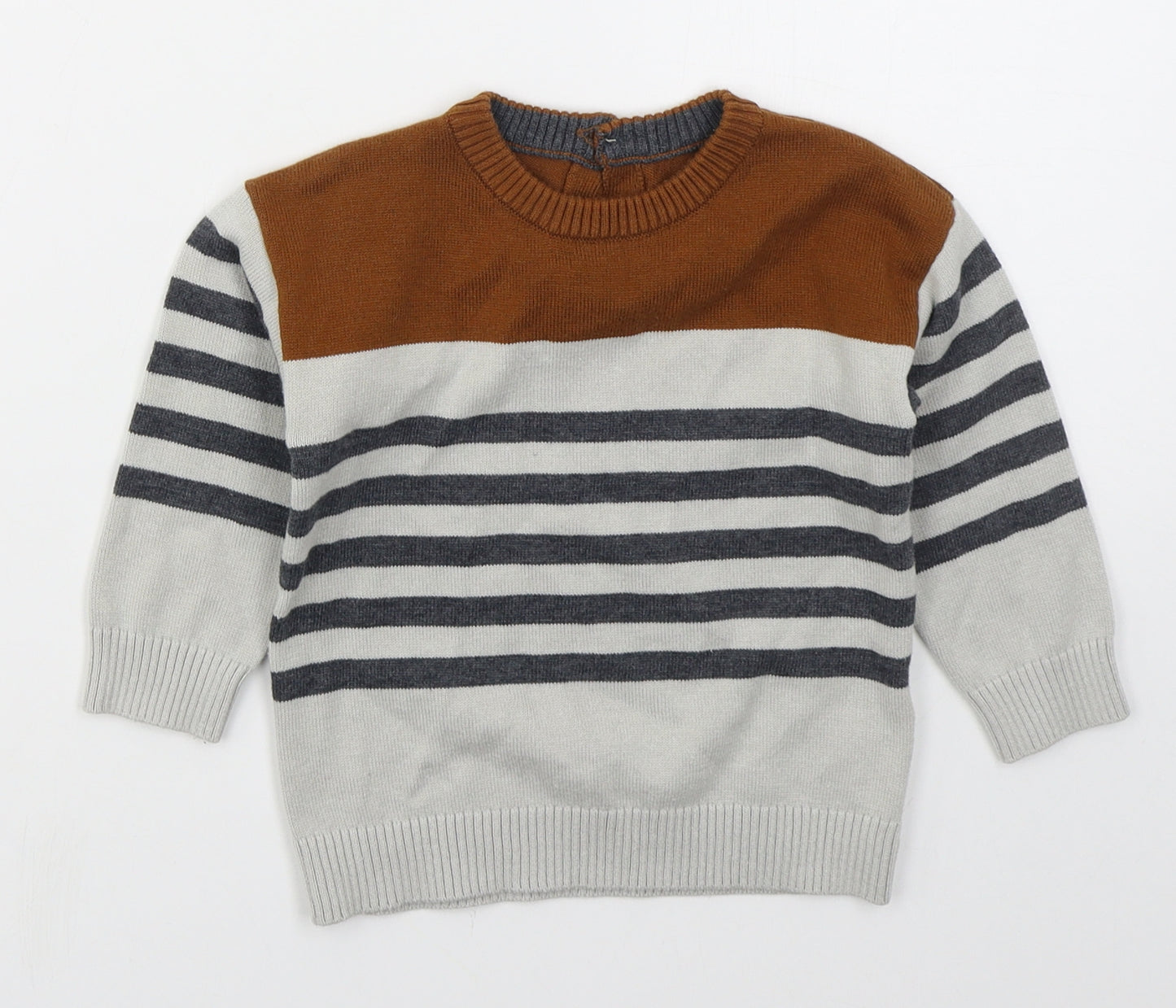 Matalan Boys Grey Striped Acrylic Pullover Jumper Size 18-24 Months  Pullover - Brown