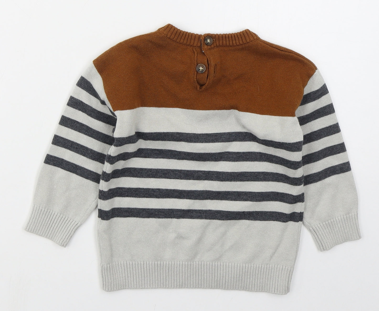 Matalan Boys Grey Striped Acrylic Pullover Jumper Size 18-24 Months  Pullover - Brown
