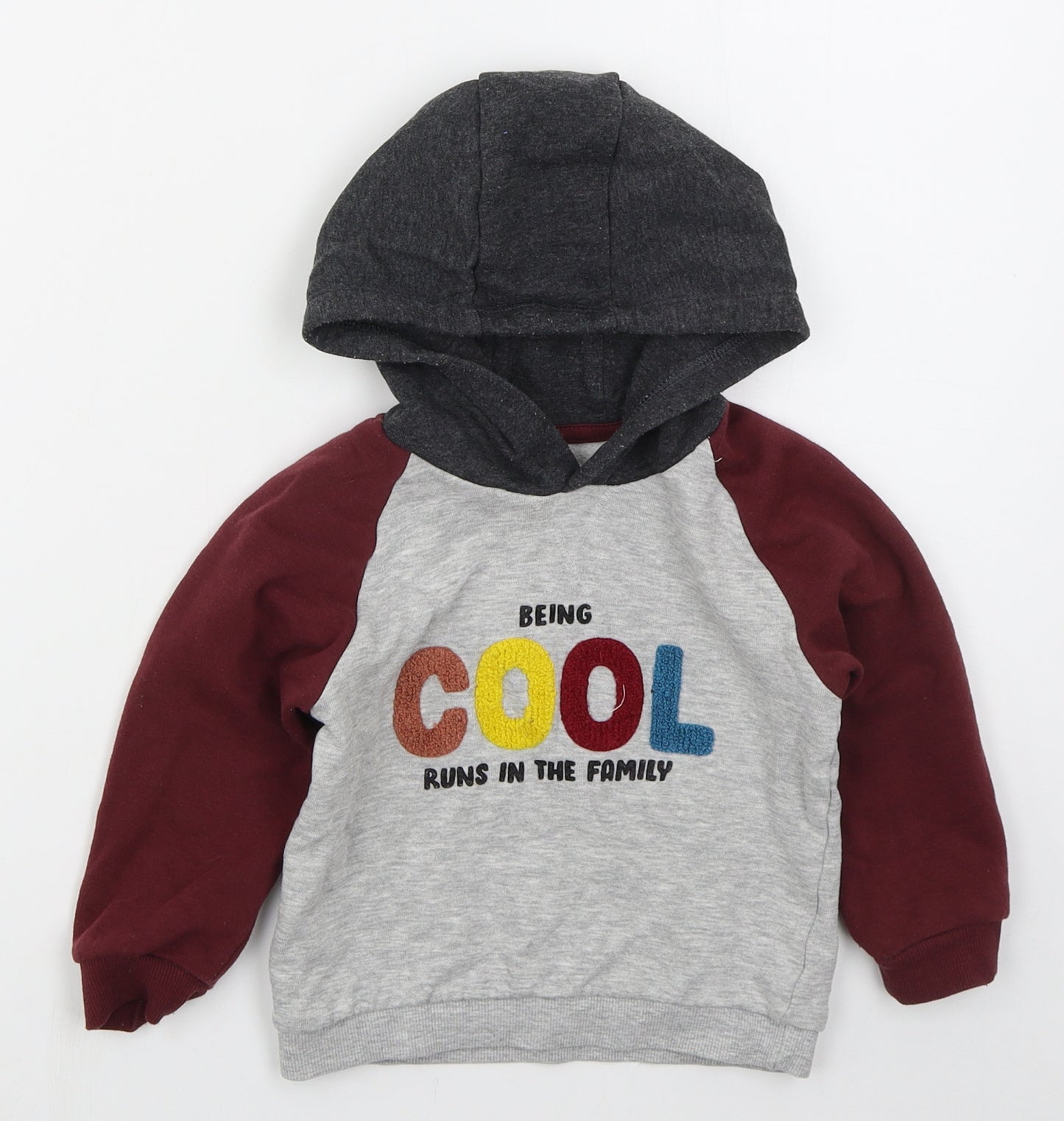 Matalan Boys Grey  Cotton Pullover Hoodie Size 2-3 Years  Pullover - Being Cool Runs In The Family