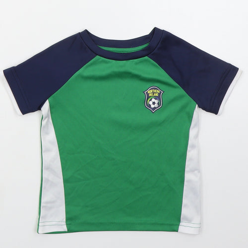 Dunnes Boys Green  Polyester Basic T-Shirt Size 3 Years Crew Neck Pullover - Northern Island