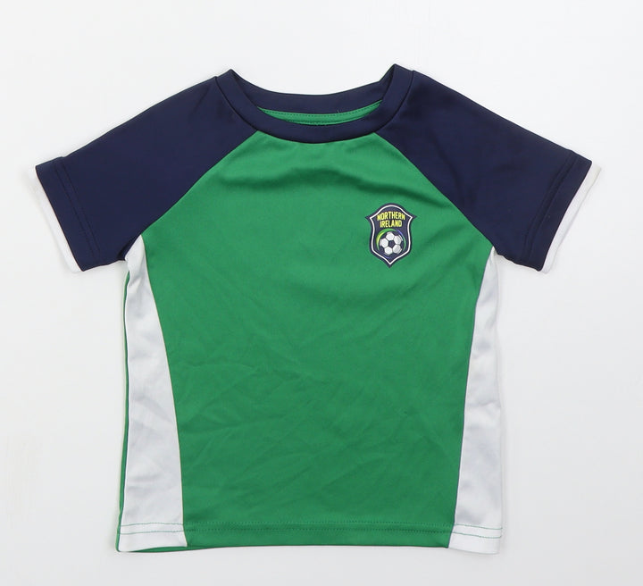 Dunnes Boys Green  Polyester Basic T-Shirt Size 3 Years Crew Neck Pullover - Northern Island