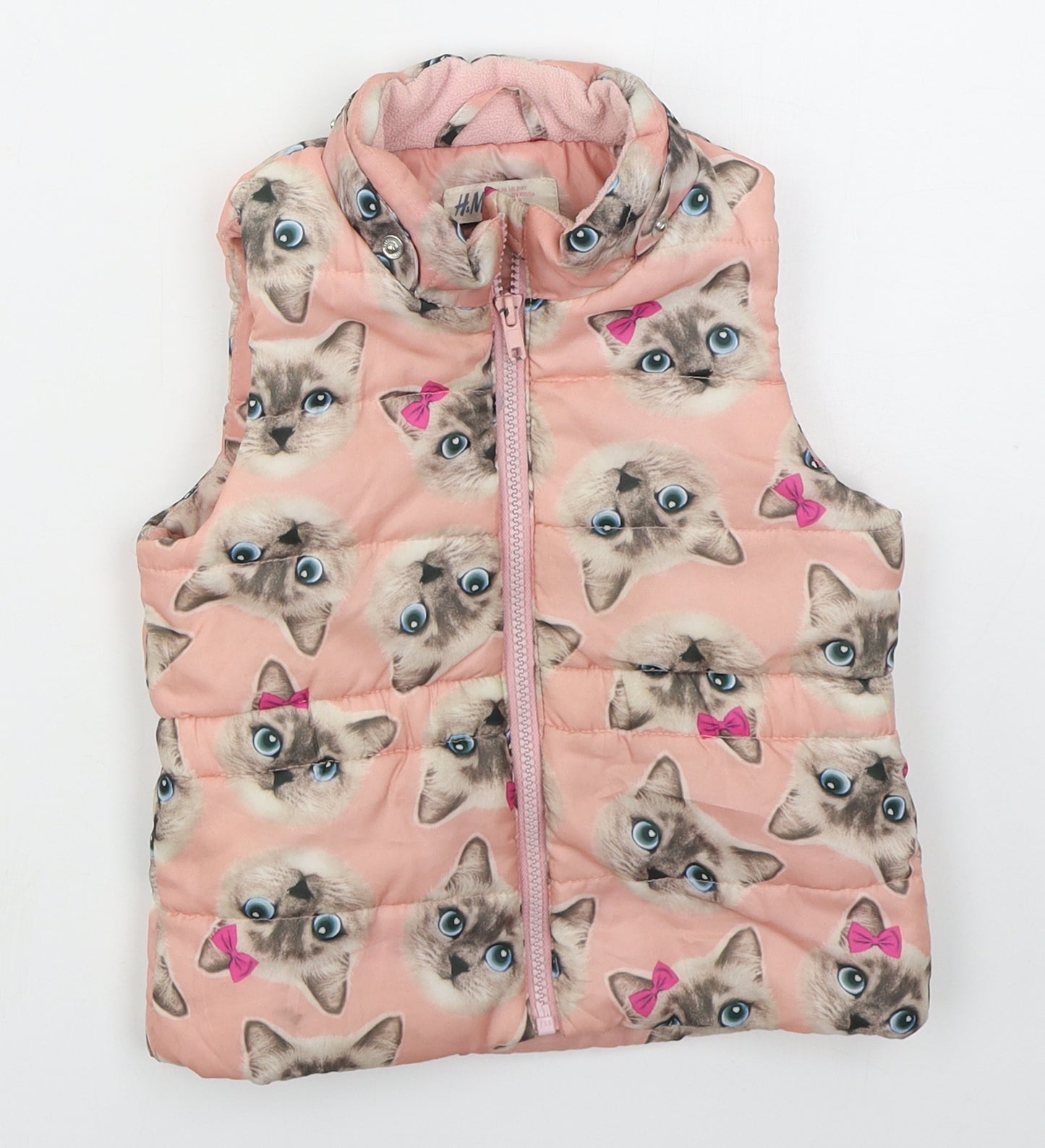 H&M Girls Pink   Gilet Coat Size 3 Years  Zip - Cats
