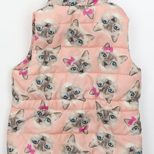 H&M Girls Pink   Gilet Coat Size 3 Years  Zip - Cats