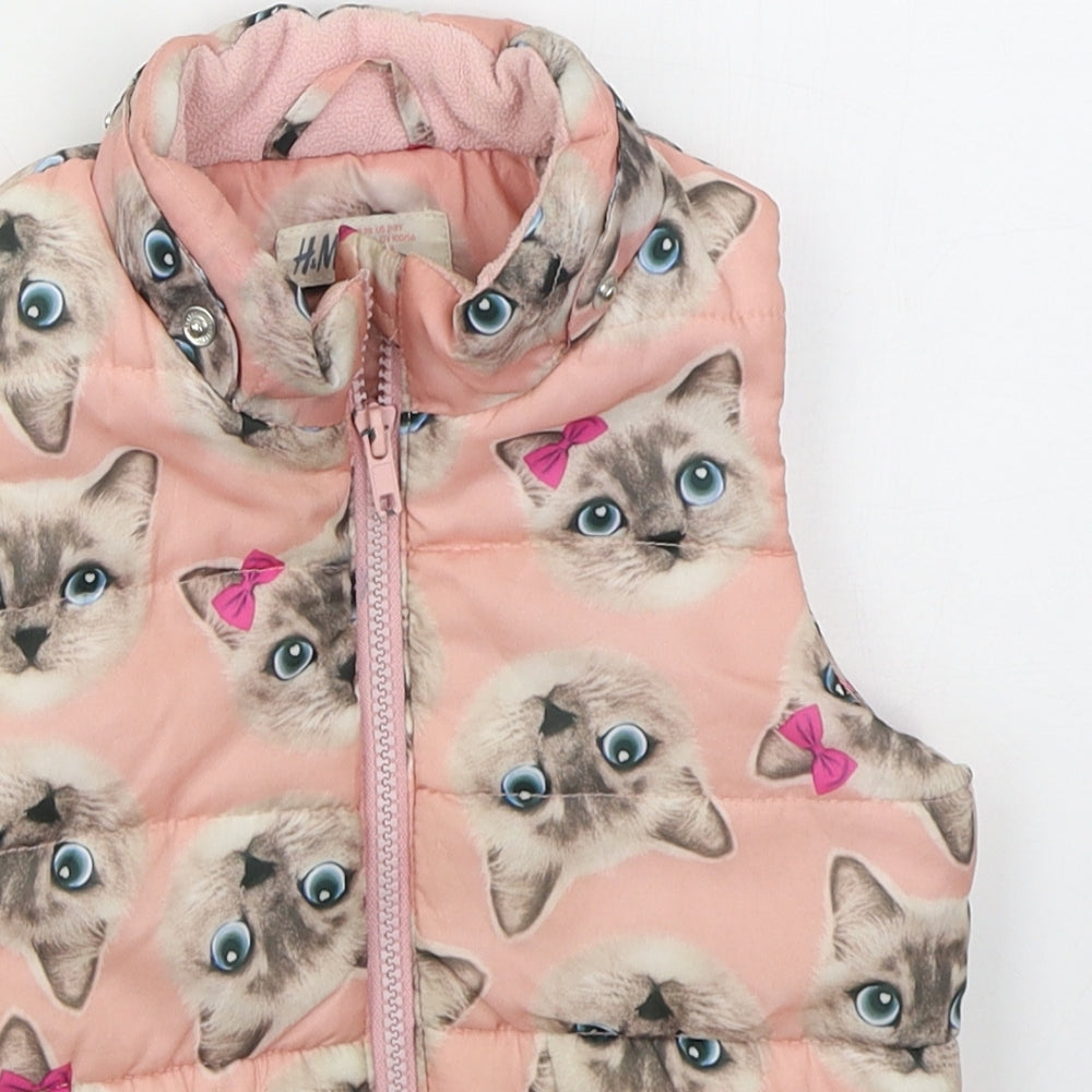 H&M Girls Pink   Gilet Coat Size 3 Years  Zip - Cats