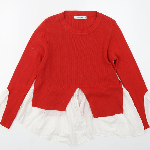 Yu & Me Womens Red Crew Neck  Viscose Pullover Jumper Size M