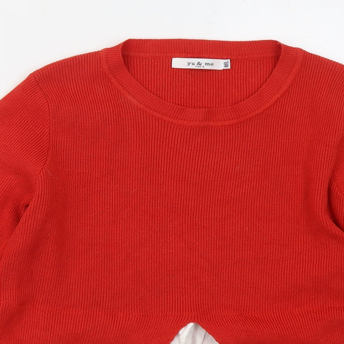 Yu & Me Womens Red Crew Neck  Viscose Pullover Jumper Size M