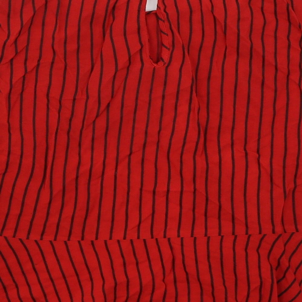 Zara Womens Red Striped Viscose Basic Blouse Size L Round Neck