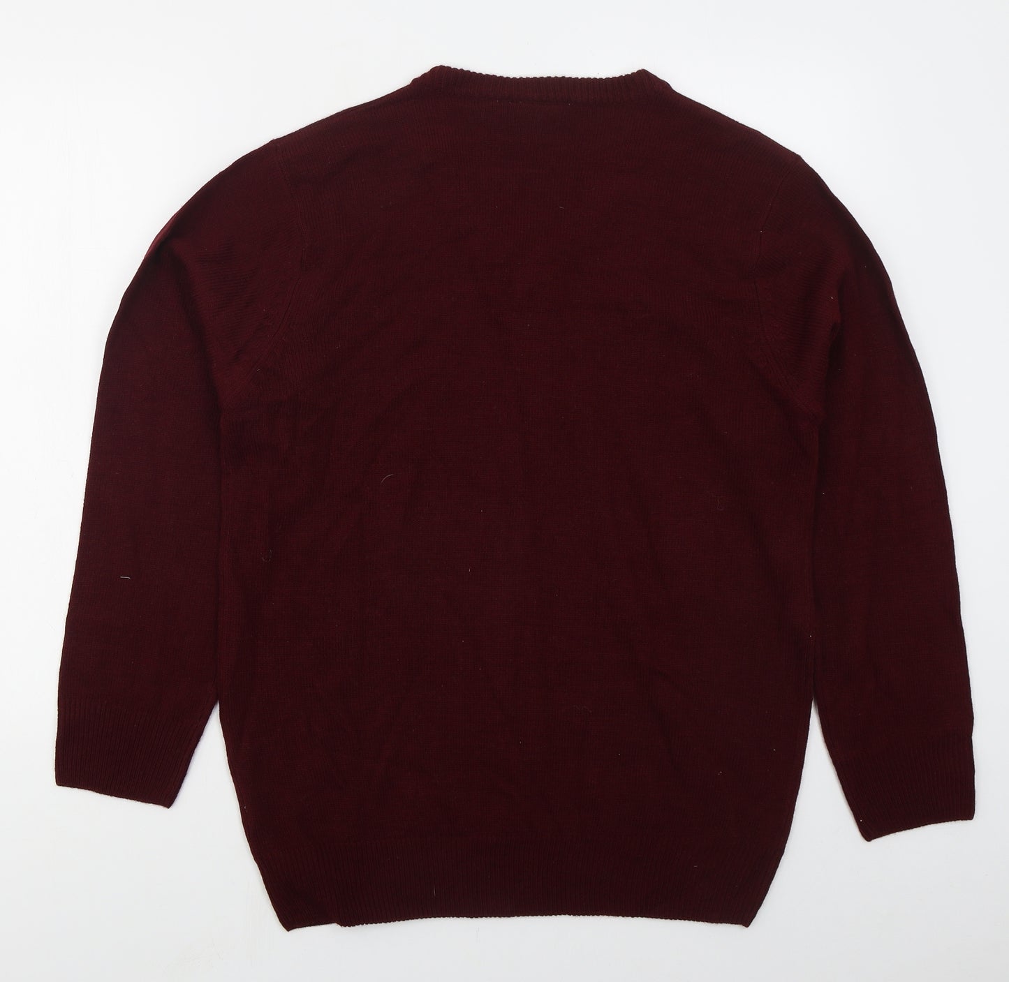 Chums Mens Red V-Neck  Acrylic Pullover Jumper Size S   - Burgundy