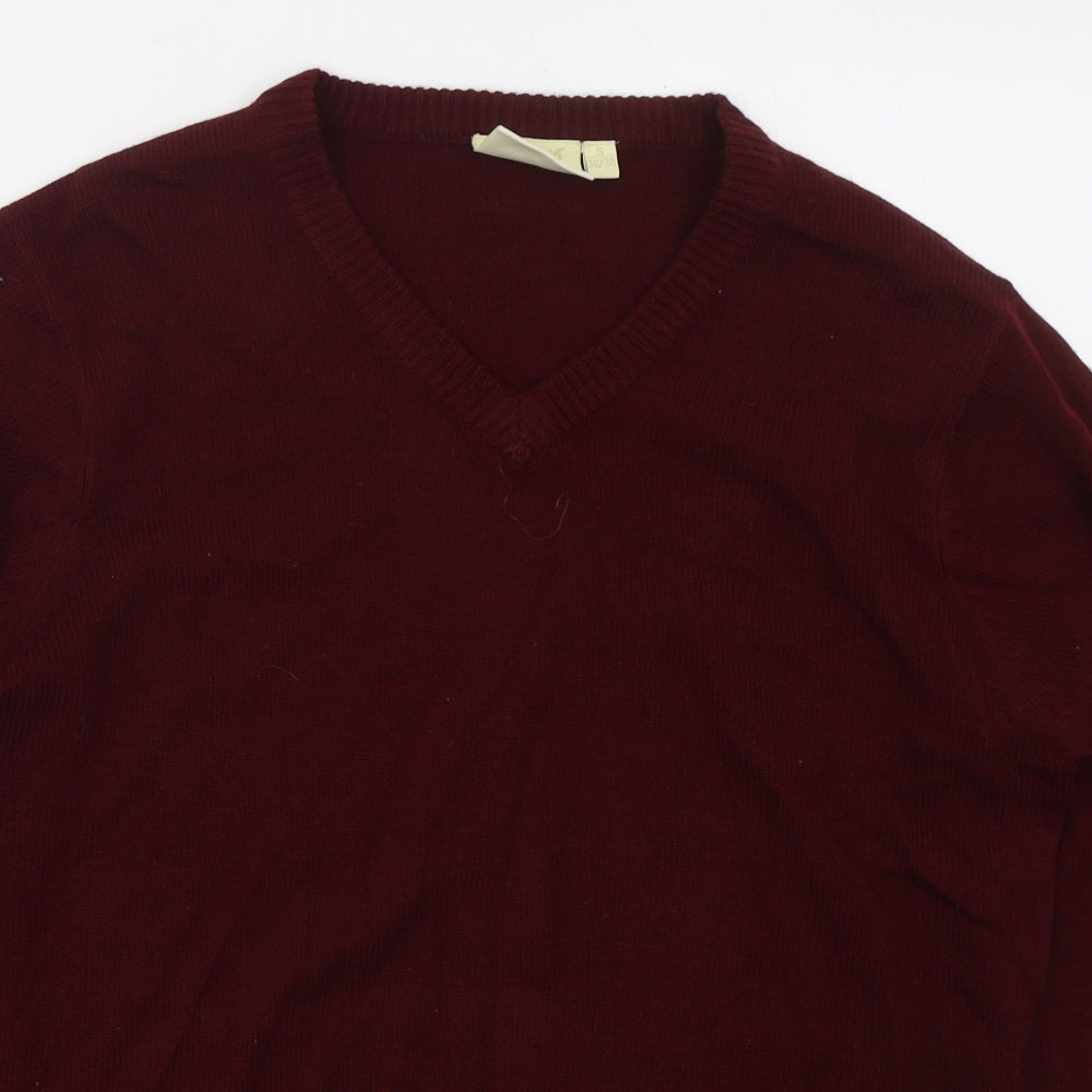 Chums Mens Red V-Neck  Acrylic Pullover Jumper Size S   - Burgundy