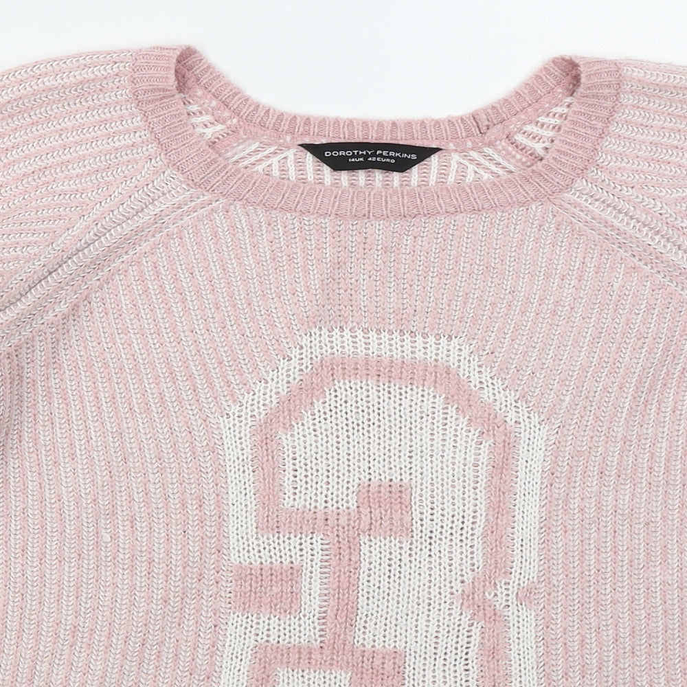 Dorothy Perkins Womens Pink Crew Neck  Acrylic Pullover Jumper Size 14   - 3