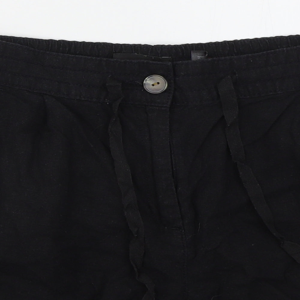 NEXT Womens Black  Linen Mom Shorts Size 12 L5 in Regular Button