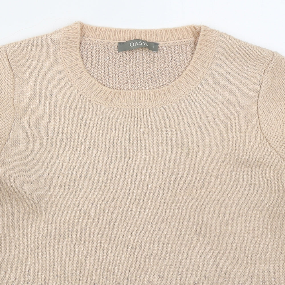 Oasis Womens Pink Crew Neck  Acrylic Pullover Jumper Size S