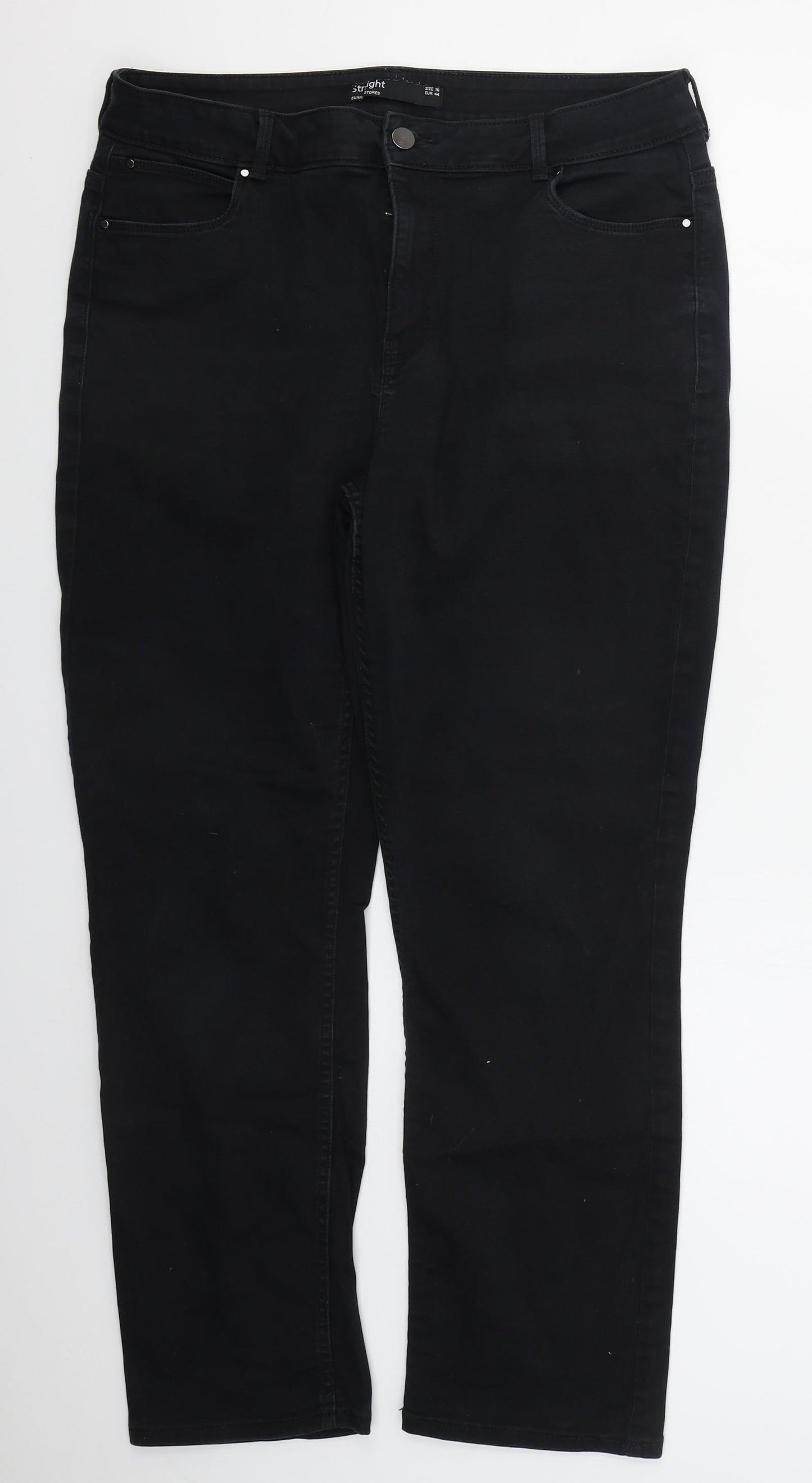 Dunnes Womens Black  Cotton Straight Jeans Size 16 L27 in Regular Button