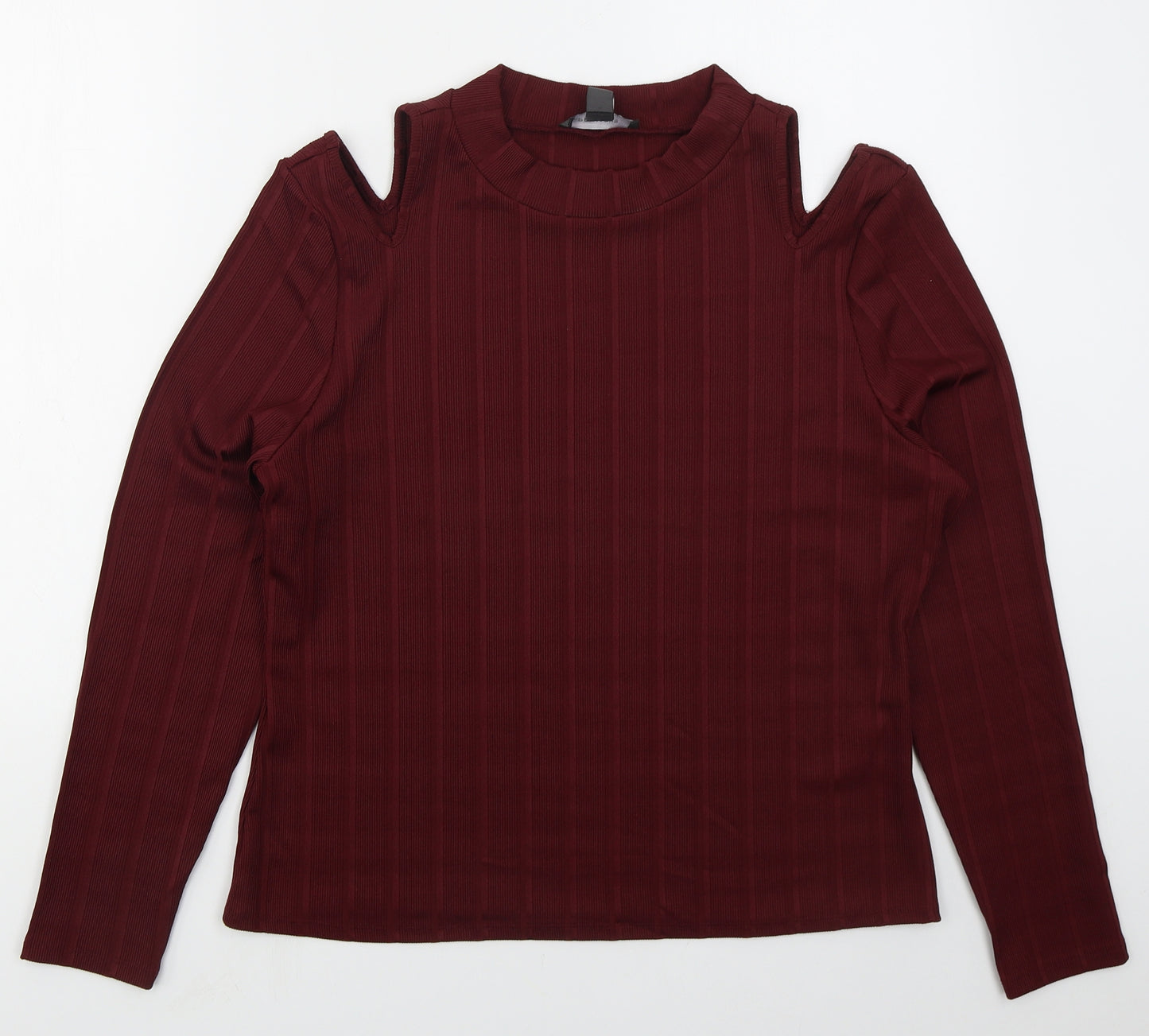 Primark Womens Red Striped Polyester Basic T-Shirt Size 18 Crew Neck